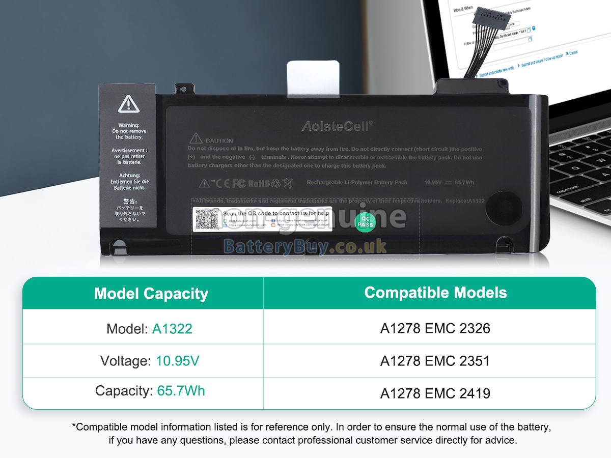 replacement battery for Apple MacBook Pro 13.3 inch MD313LL/A
