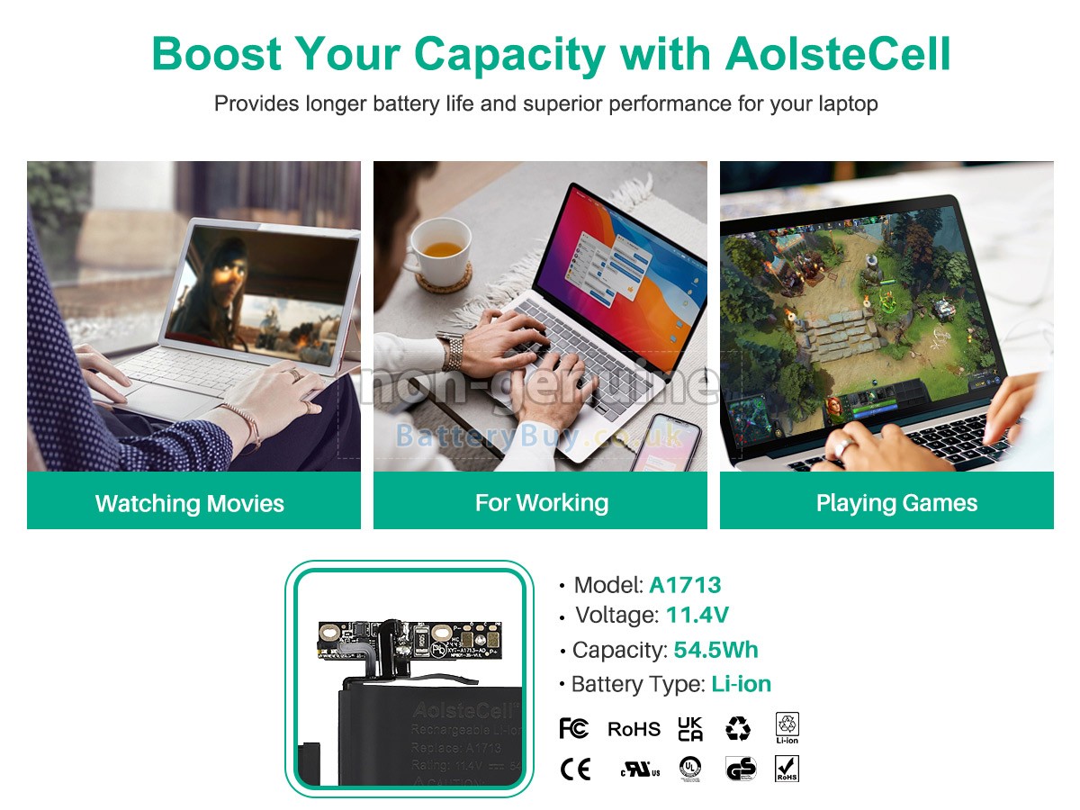 replacement battery for Apple MacBook Pro 13.3 inch Retina A1708(EMC 3164)