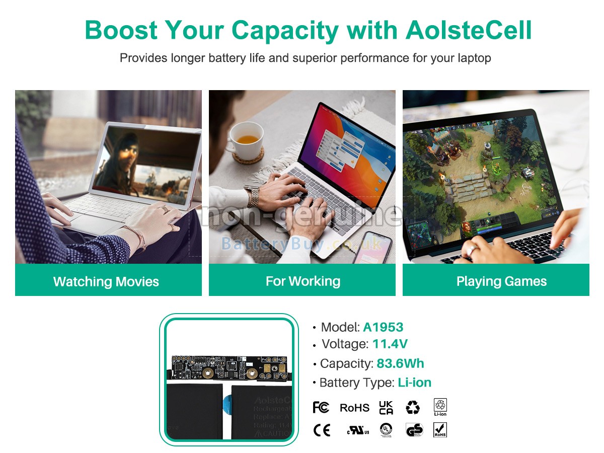 replacement battery for Apple MacBook Pro 15 inch TOUCH BAR A1990(Mid-2018)